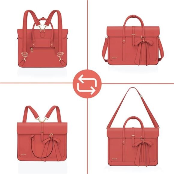 PU Leather Shoulder Bags Convertible Backpack, Coral - Picture 6 of 6